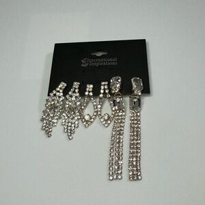 NWT Crystal rhinestone chandelier teardrop tassel earrings set